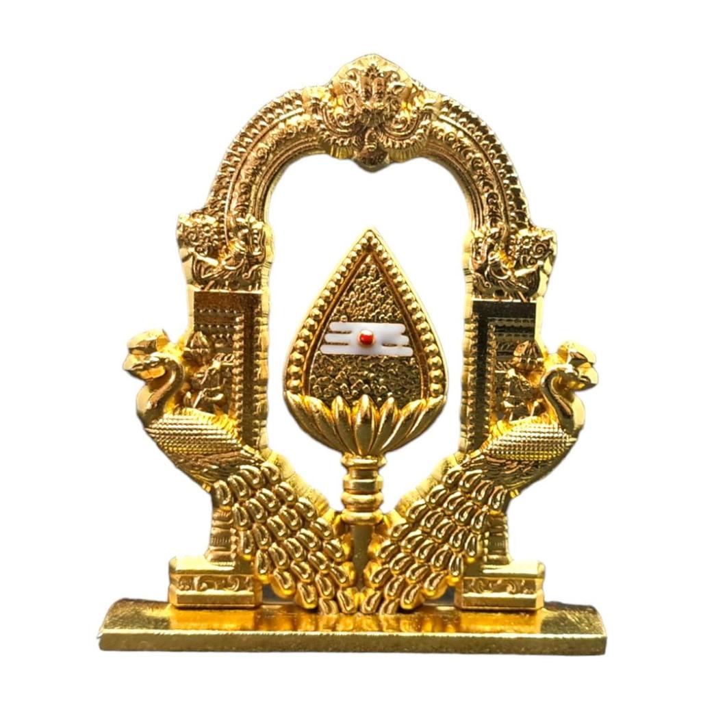 Metall Guddommelig Murugan OM Vel Med Påfugl For Bil Dashbord | Dekorativ Gullbelagt Murugan Vel Mayil Idol., 6 Cm