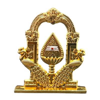 Metall Göttlicher Murugan OM Vel mit Pfau für Armaturenbrett | Dekorative Vergoldete Murugan Vel Mayil Idol., 6 Cm