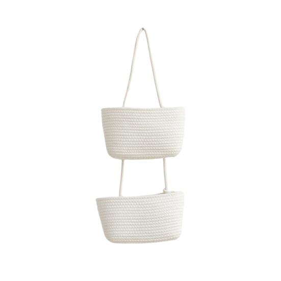 Rope Woven Storage Basket Boho Foldable Washable Hanging Baskets Multi-Tier Wall Mounted Organizer for Kitchen Produce Nursery Decor