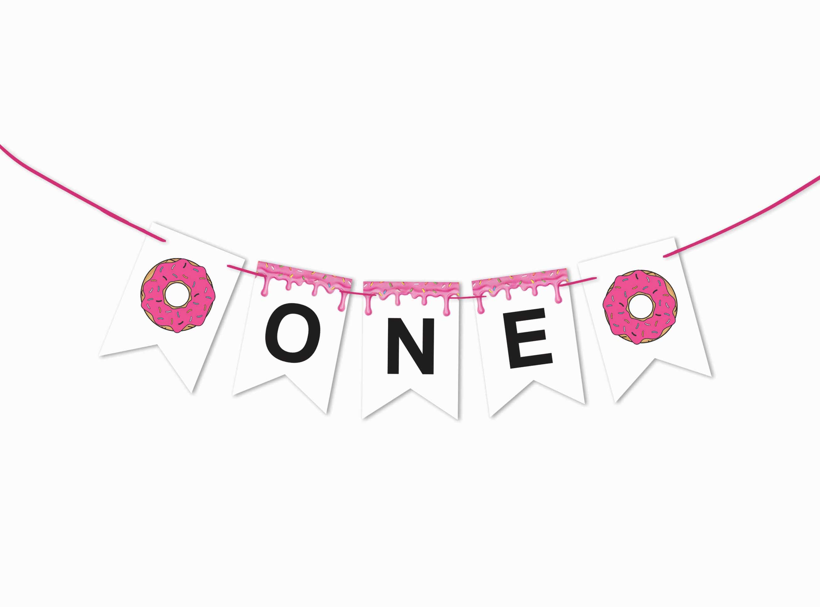 

Inkdotpot Прикраси для вечірки до дня народження Гірлянда для вечірки з днем ​​народження Хлопчик або дівчинка Пончики Гендерно нейтральний вимпел Банер білий