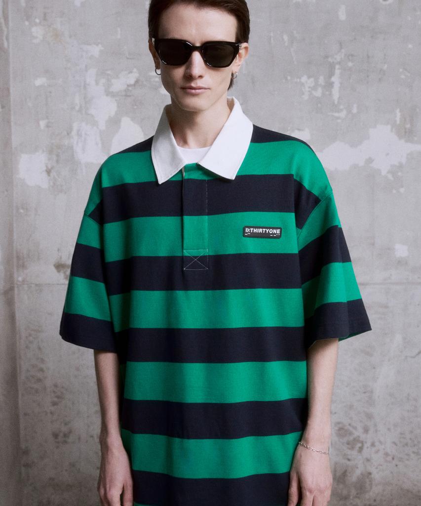 DTHIRTYONE Stripe Rugby Polo T-Shirt (Green)