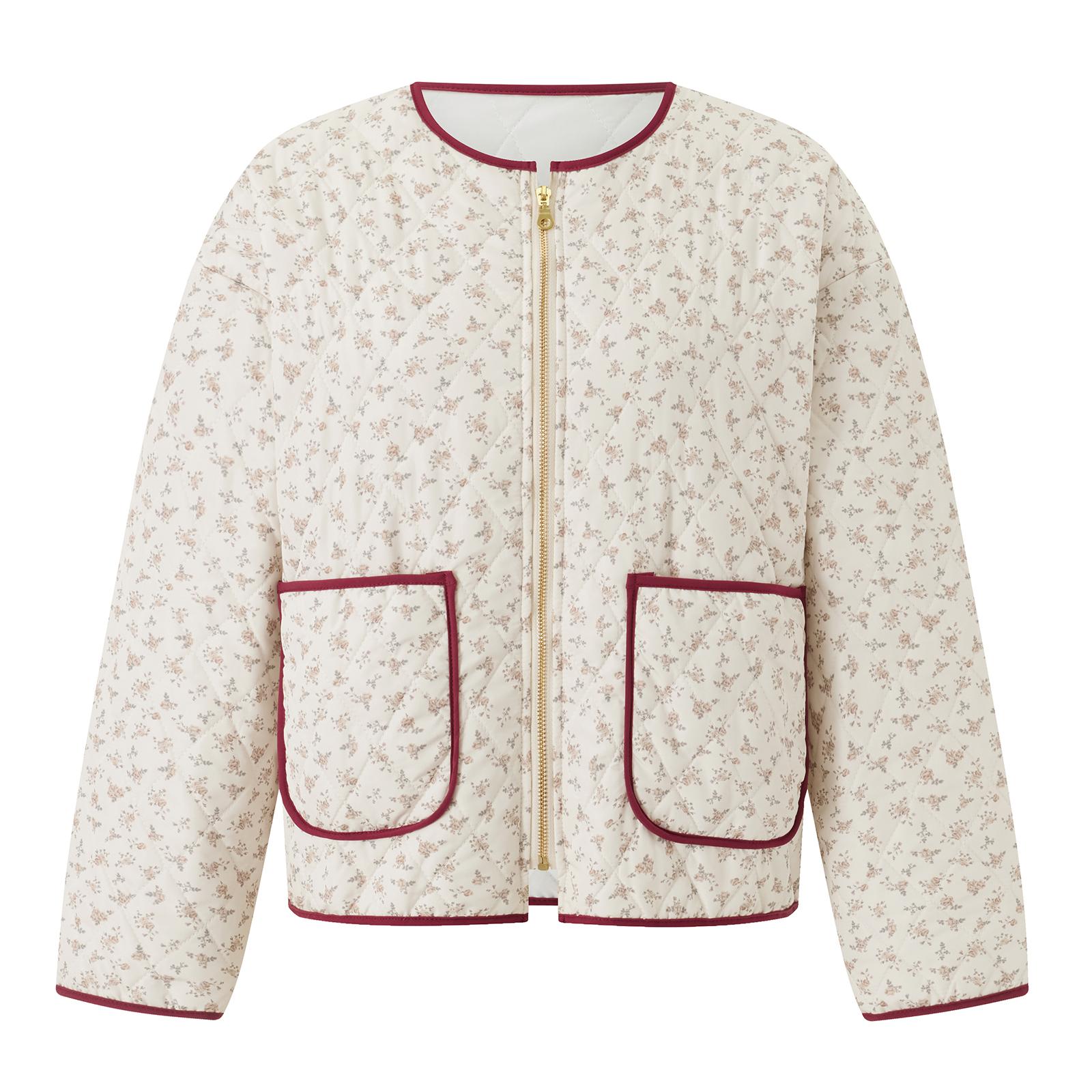 

Женская куртка на молнии с цветочным/полосатым узором, легкая стеганая с длинным рукавом, зимняя верхняя одежда XL белый