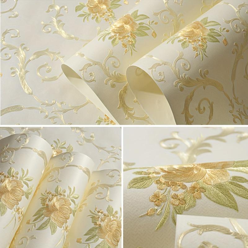 Abziehbar & Aufklebbar Tapete Floral Abnehmbares Kontaktpapier mit Realistischem 3D-Blumen- und Blattmuster, Vliestapete für Schlafzimmer, Wohnzimmerwände