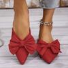 Plus Size Women's Spring and Summer New Pointed Low Heel Slippers Bow Suede Block Heel Women's Shoes