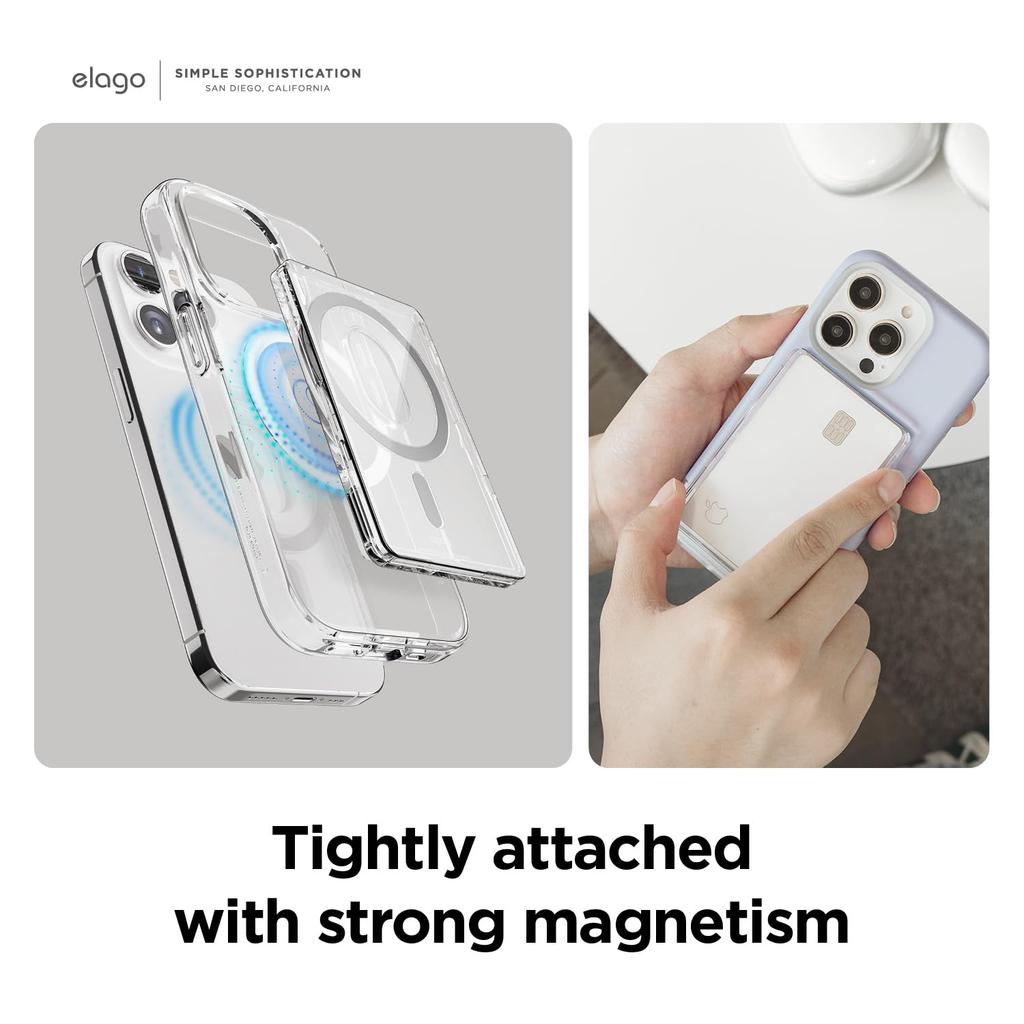 Elago MagSafe Card Case with Card Storage Transparent Card Holder with Various iPhones and MAGNETIC CLEAR CARD White Pocket, Slim, Design, Built-in