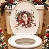 Holiday Party Bathroom Decor 3D Break Through Wall Santa Reindeer Toilet Sticker, Self-Adhesive Christmas Decorative PVC Clings Decal, Waterproof Lid