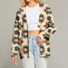 Women's Fashion Long Sleeve Christmas Print V-Neck Button Loose Cardigan Top
