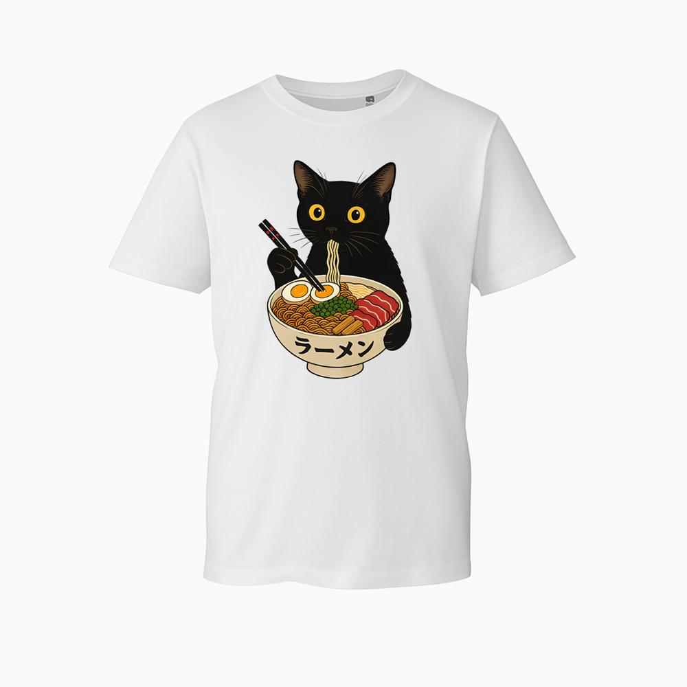Black Cat Graphic TShirt Kitten Eating RaUnisex Noodles Anime Unisex Gift TTop