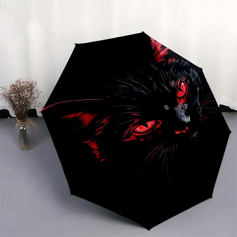 1pc Black CatOpen/Close Umbrella-Windproof, Compact Travel Umbrella, Sturdy 8-Rib Shaft, Outdoor Accessory1194