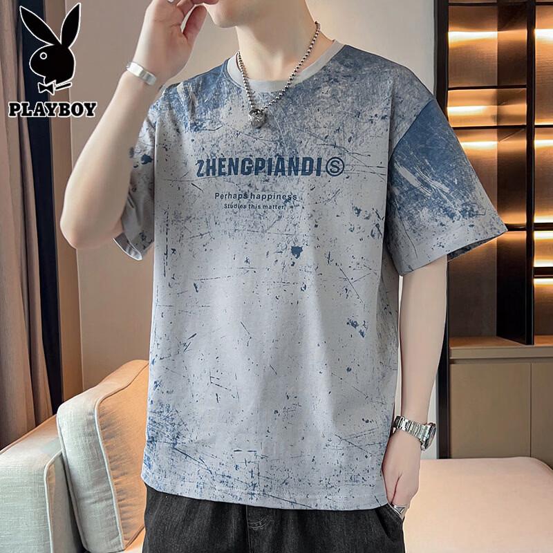 Playboy Men s Gradient Letter Print Short Sleeve T-Shirt L