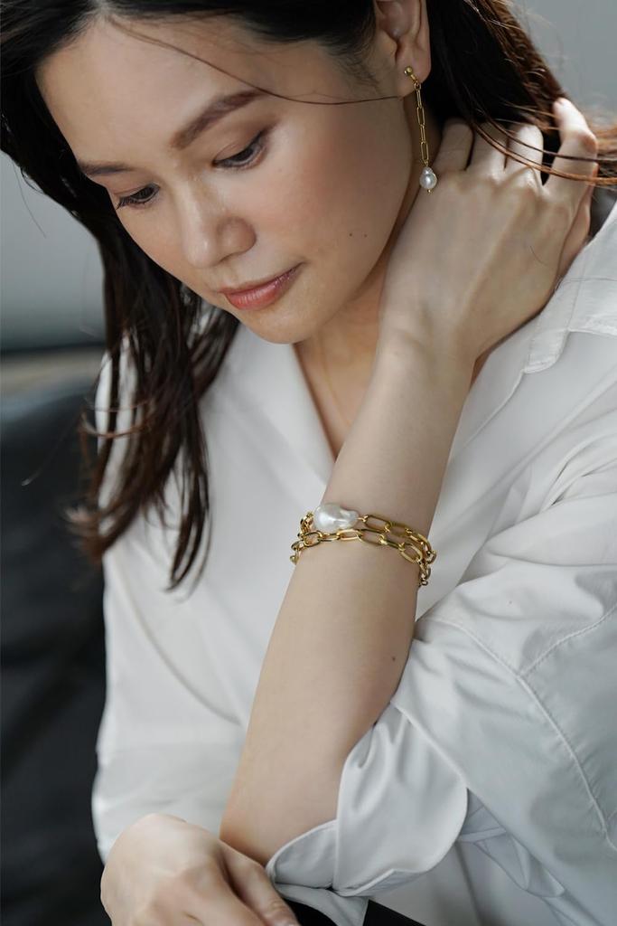 Złoty łańcuszek 18K z pereł barokowych Bransoletka z pereł słodkowodnych barokowych [VIRINA] Damska