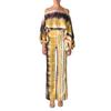 European And American Style Ladies Summer Suit Casual Satin Printed Loose One-neck Blouse And Trousers Two-piece Suit