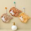 3pcs Cute Cat Coral Fleece Hand Towels Soft, Absorbent, Quick Dry with Hanging Loops for Kitchen, Bathroom Bedroom, Brown Orange Striped Design