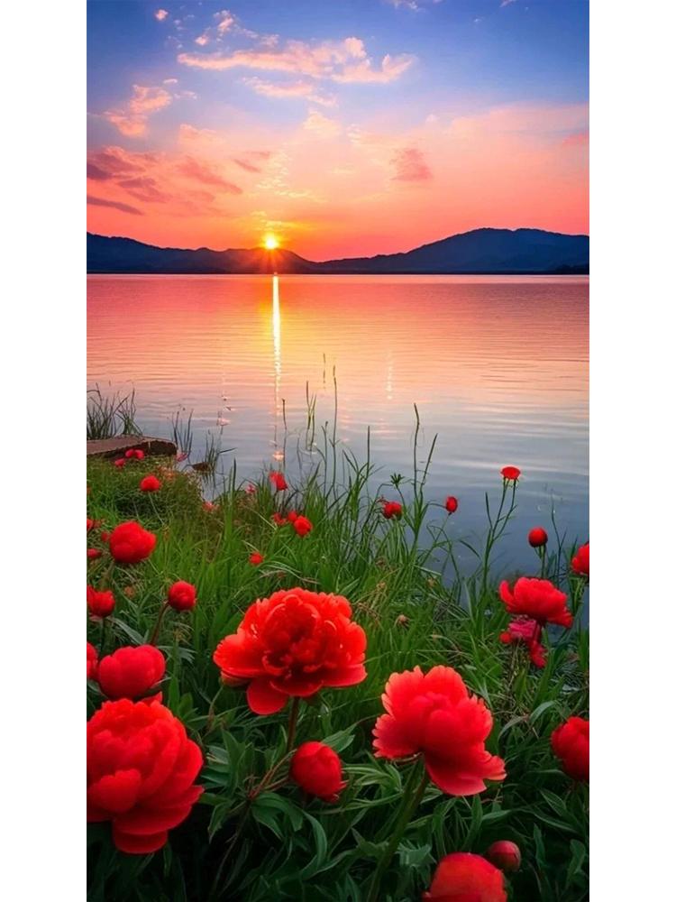 Nuovo Fai da Te Pittura Diamante 5D Paesaggio Fiore Cerchio Completo Mosaico Paesaggio Tramonto Ricamo Diamante Arte Decorazione Casa