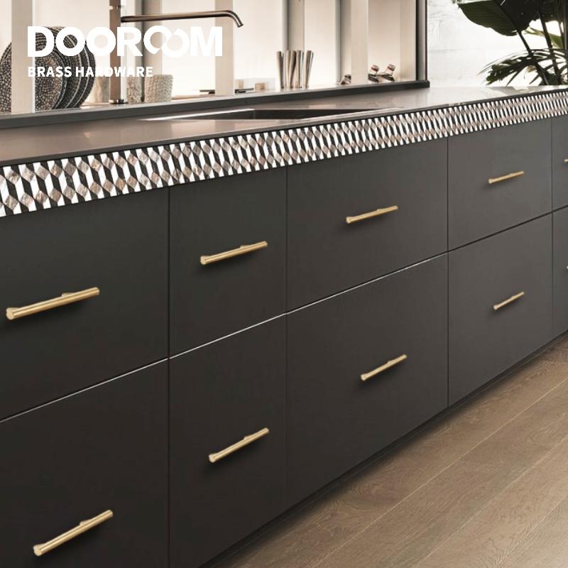 Dooroom Yu'an Brass Furniture Handles Nordic Modern Pastoral Wardrobe Dresser Cupboard Drawer Cylinder Black/Gold Pulls Knobs