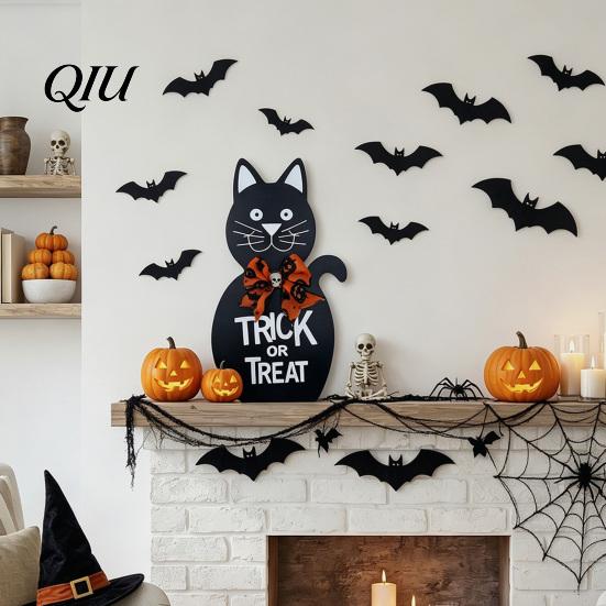 Entryway Halloween Decor Door Sign for Front Door, Wooden Ghost Pumpkin Black Cat Indoor Outdoor Ornaments Hanger Wreath, Rustic Farmhouse Welcome