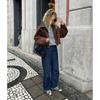 Women Vintage Loose Brown Suede Jacket Casual Fashion Outerwear For Ladies