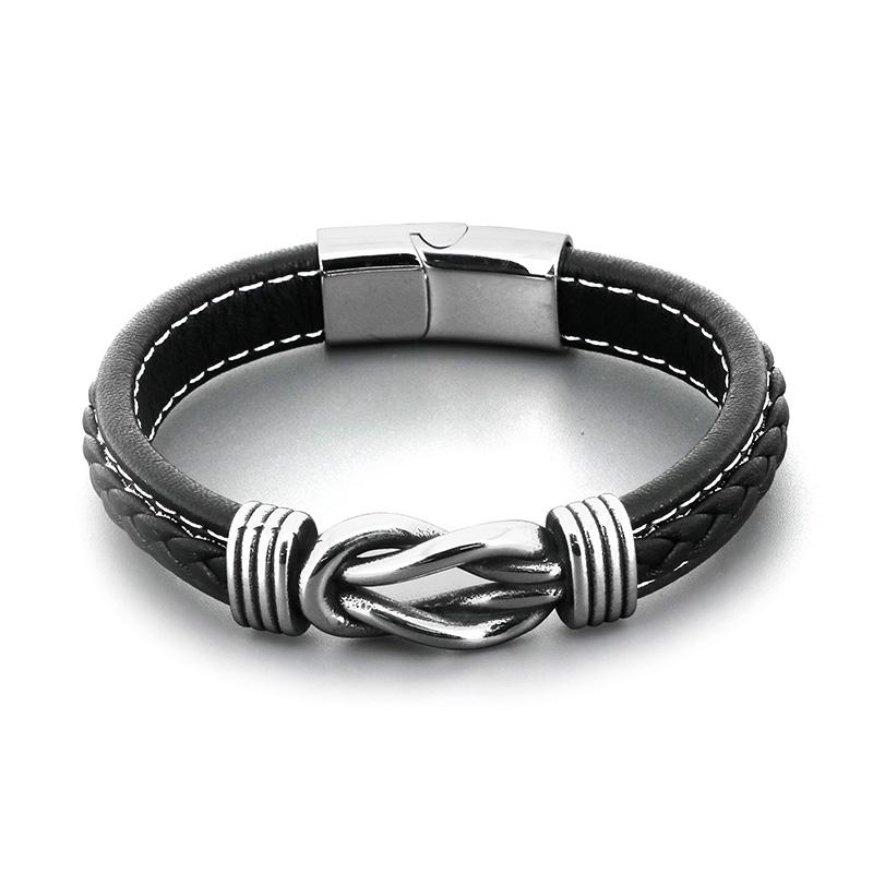 KALEN 210mm Men Vintage Multiple Style Stainless Steel&Cowhide Leather Bracelets