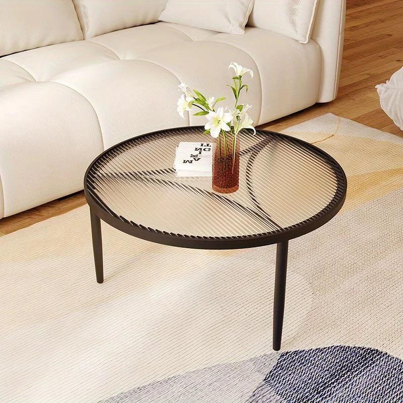 Minimalist Tempered Glass Round Table - Metal Base Desk Reception Desk Coffee Table, Three Legs, Minimalist Furniture