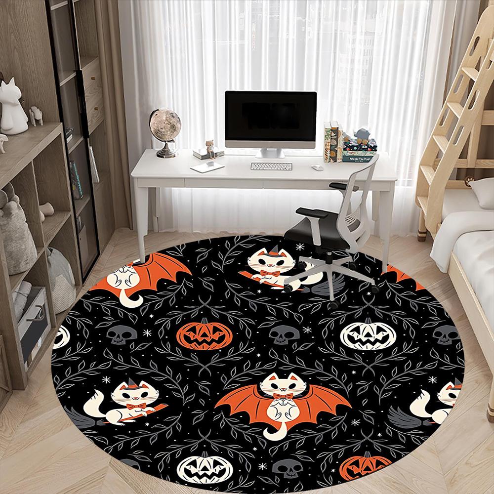 1pc Halloween Cats Office Round Area Rug, Indoor Mat Suitable For Office, Under Office Chairs Bedroom Living Room Home Decor, Room Deco