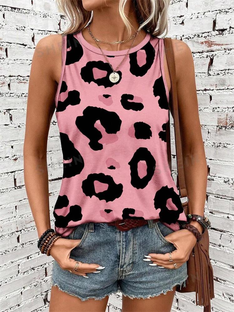 Outdoor Street Fashion Women's Sleeveless T-shirt Summer Casual Daily Crew Neck Tank Top Leopard Print Women's Elegant Tank Top