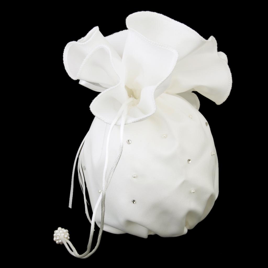/White Satin Bride Bag Bridesmaid Wedding Party Flower Girl Handbag