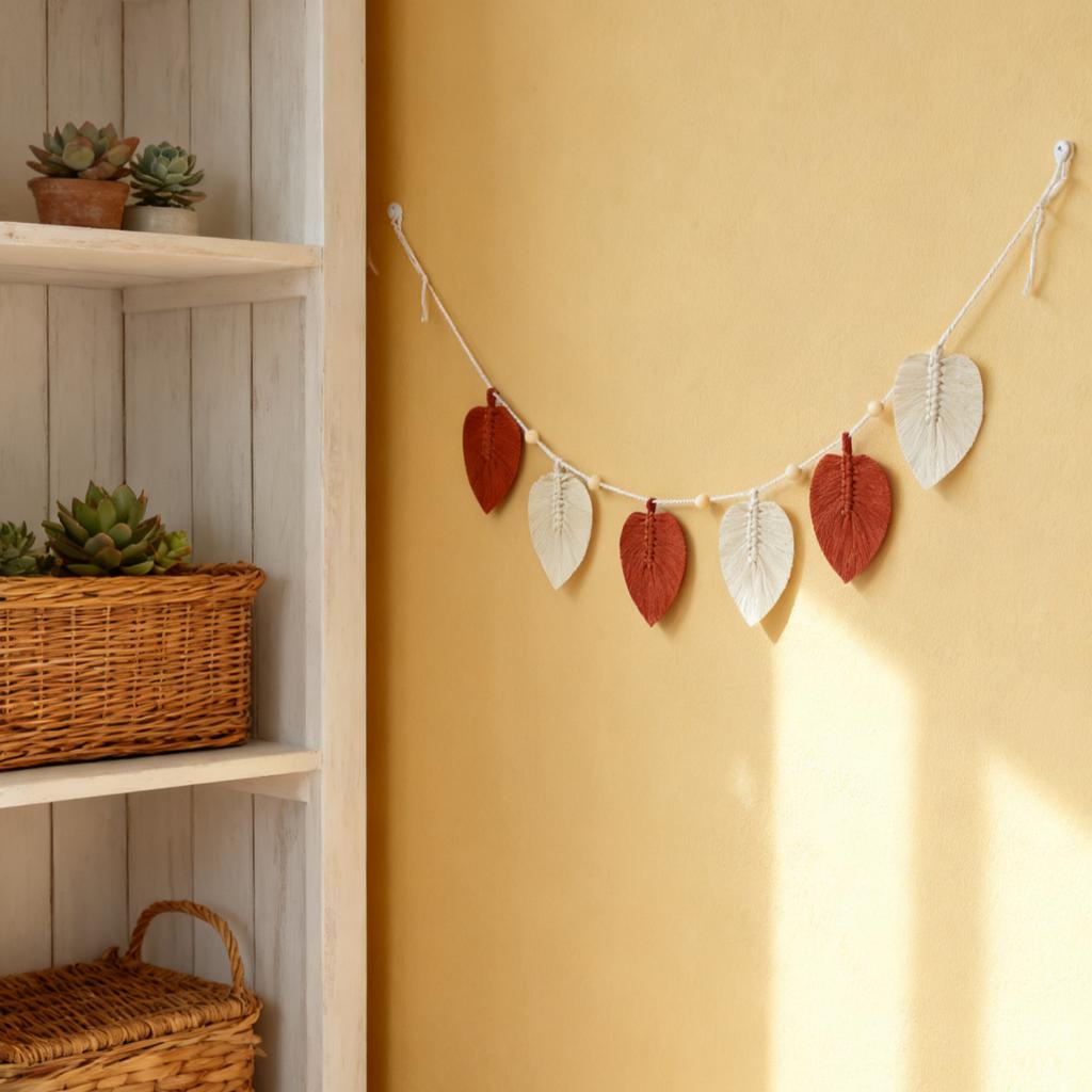 Wall Hanging Boho Handmade Cotton Rope Leaf Tapestry Macrame Wall Decor for Living Room Bedroom Minimalist Home Decoration 140cm