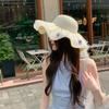 Straw hat women's summer streamer flower lace bow sun hat seaside beach UV protection sun hat