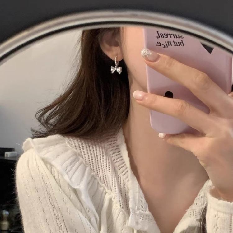 Unique Heart Bowknot Hoop Earrings Fashion Bows Earrings for Women Cute Gift