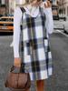 Evropské a americké dámské overalové šaty s V-výstřihem, kostkované, s kapsou - Jarní a podzimní módní oblečení