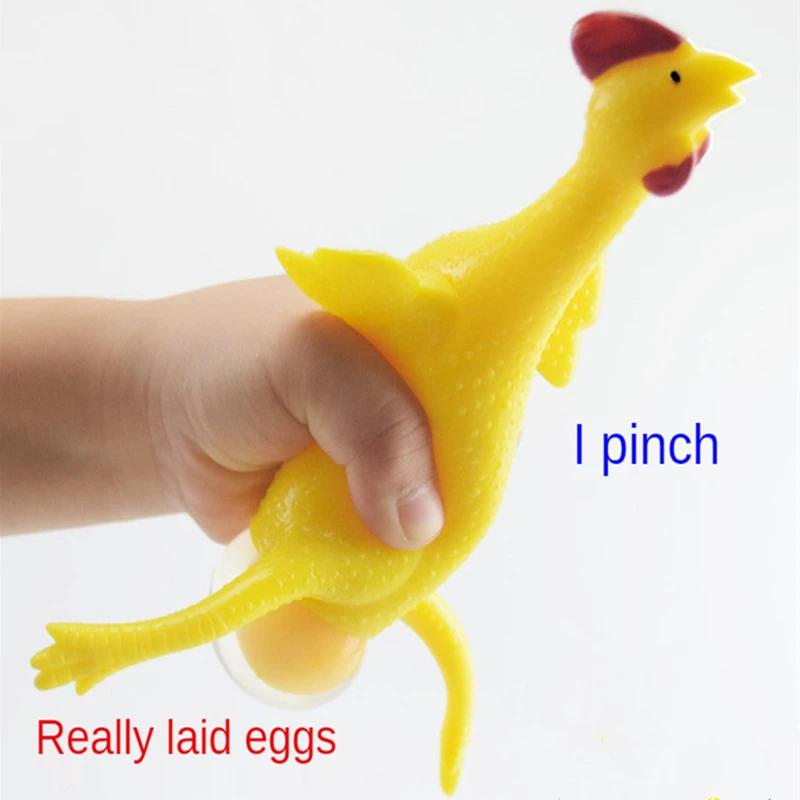 1pc Novelty Squeeze Chicken Keyring Toy Funny Antistress Chicken Laying Egg Surprise Squishy Toy for Kids Halloween Gadget