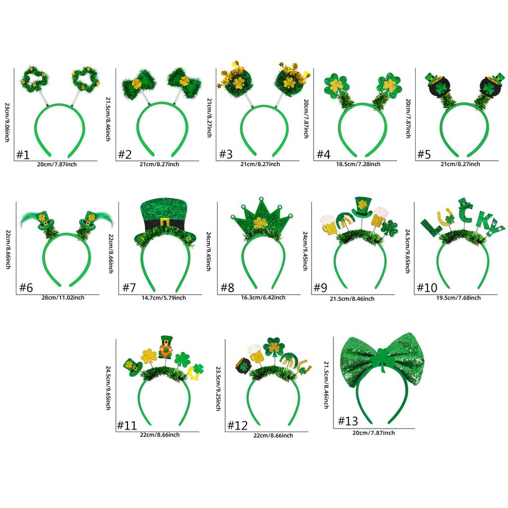 Irisches Stirnband für Erwachsene mit Pailletten Kleeblatt/Schleife Glitzerpuder St. Patricks Day Stirnband Karneval Haarreif