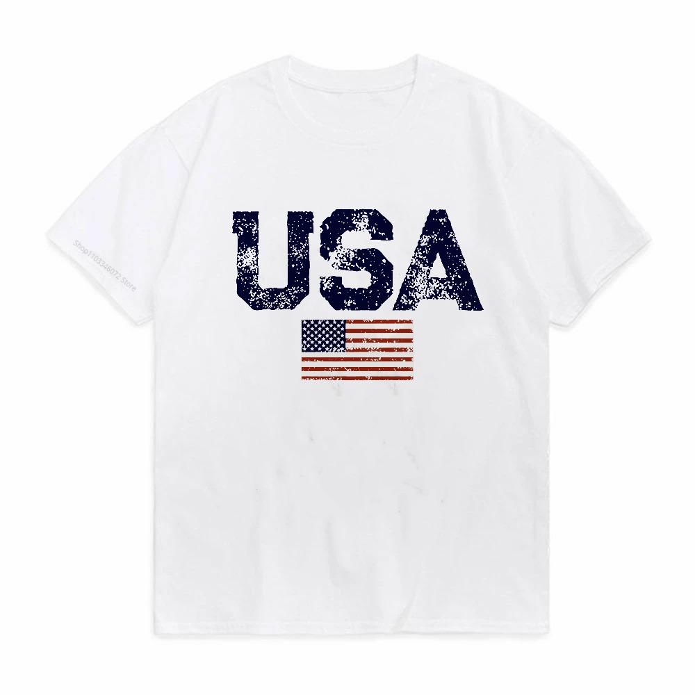 USA Letters American Flag Stars And Stripes Prints Clothing Women Loose TShirt Simple Retro Tops Personality ONeck Tshirts