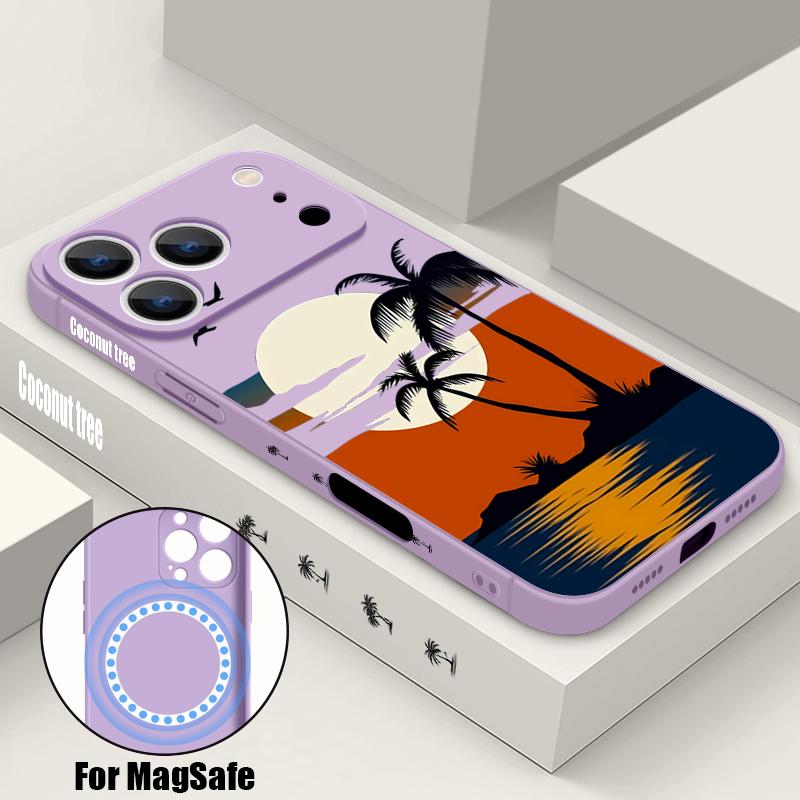 Magnetic For Magsafe Case For iPhone 17 Pro Max Creative Coconut Sunset Print Soft Silicone Phone Back Cover For iPhone 16 15 14 13 Pro Max 16e 17e