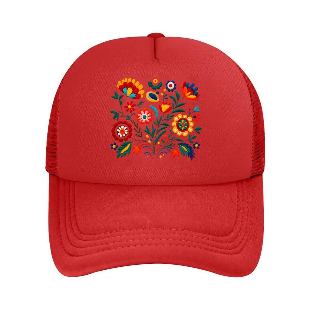 Colorful Floral Folk Art Home Decor Mesh Baseball Cap Hip Hop