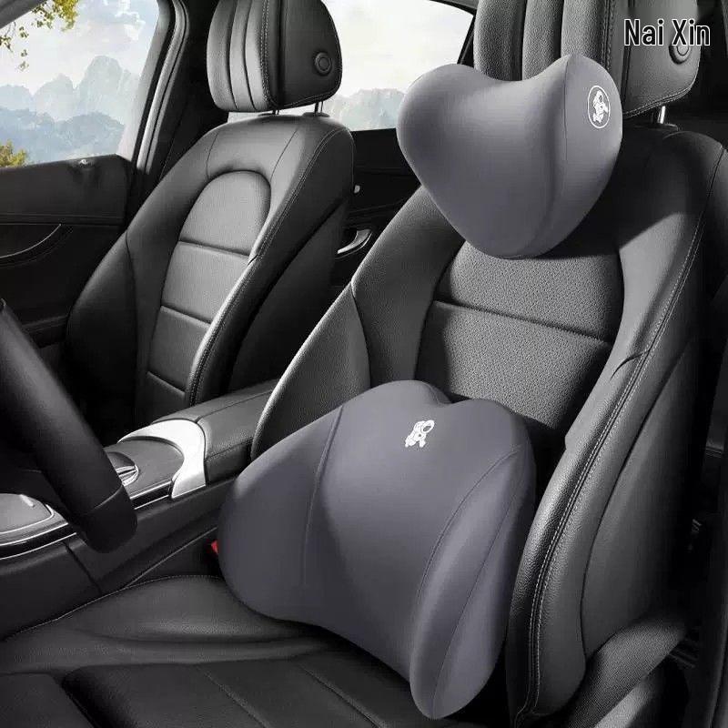 Car Neck and Lumbar Support Memory Foam Pillow Set for Headrest - High-Grade Interior Accessory