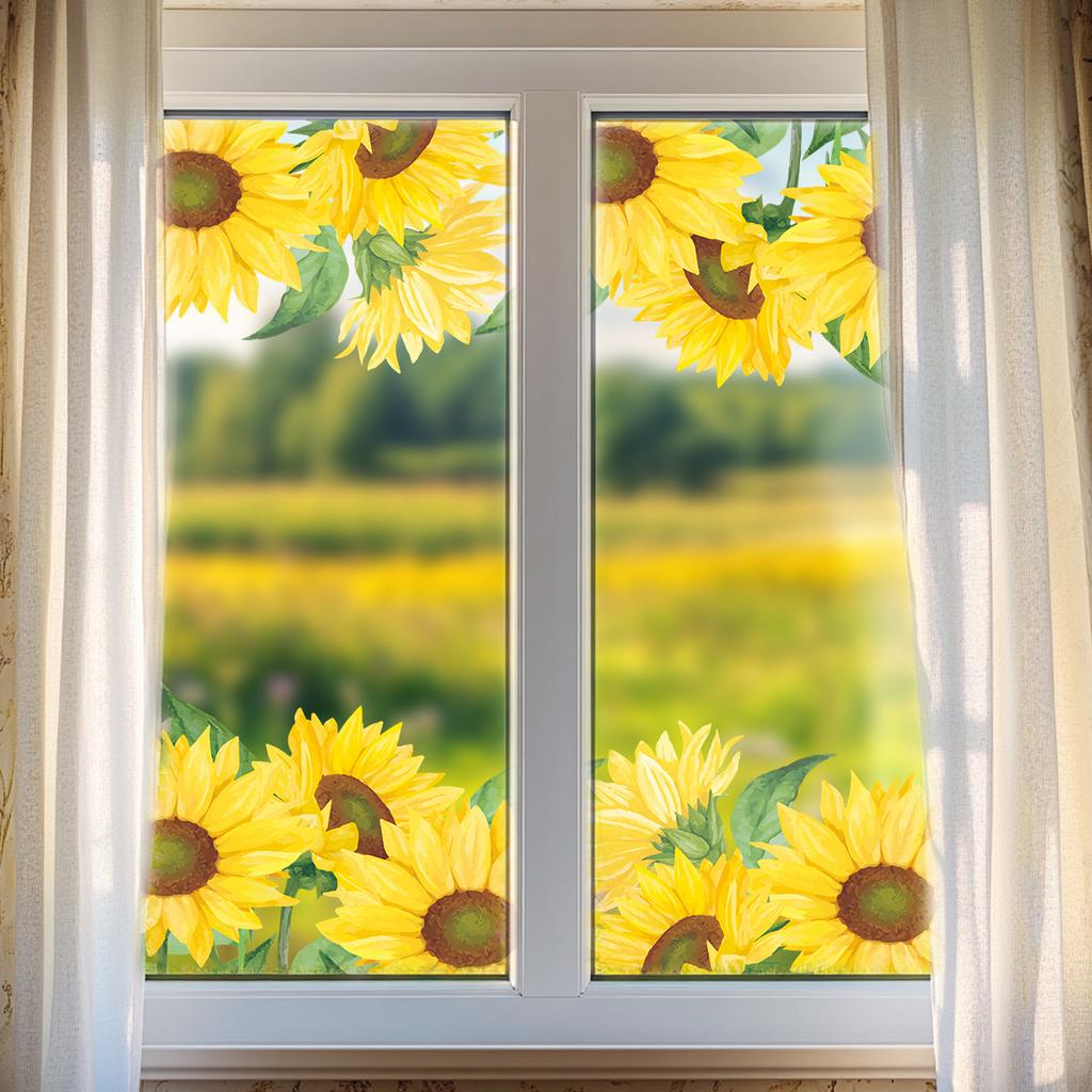 Sonnenblumen Fensteraufkleber für Wohnzimmer- und Balkonglasdekoration, Wasserdicht, Durchscheinend und Verschönernd