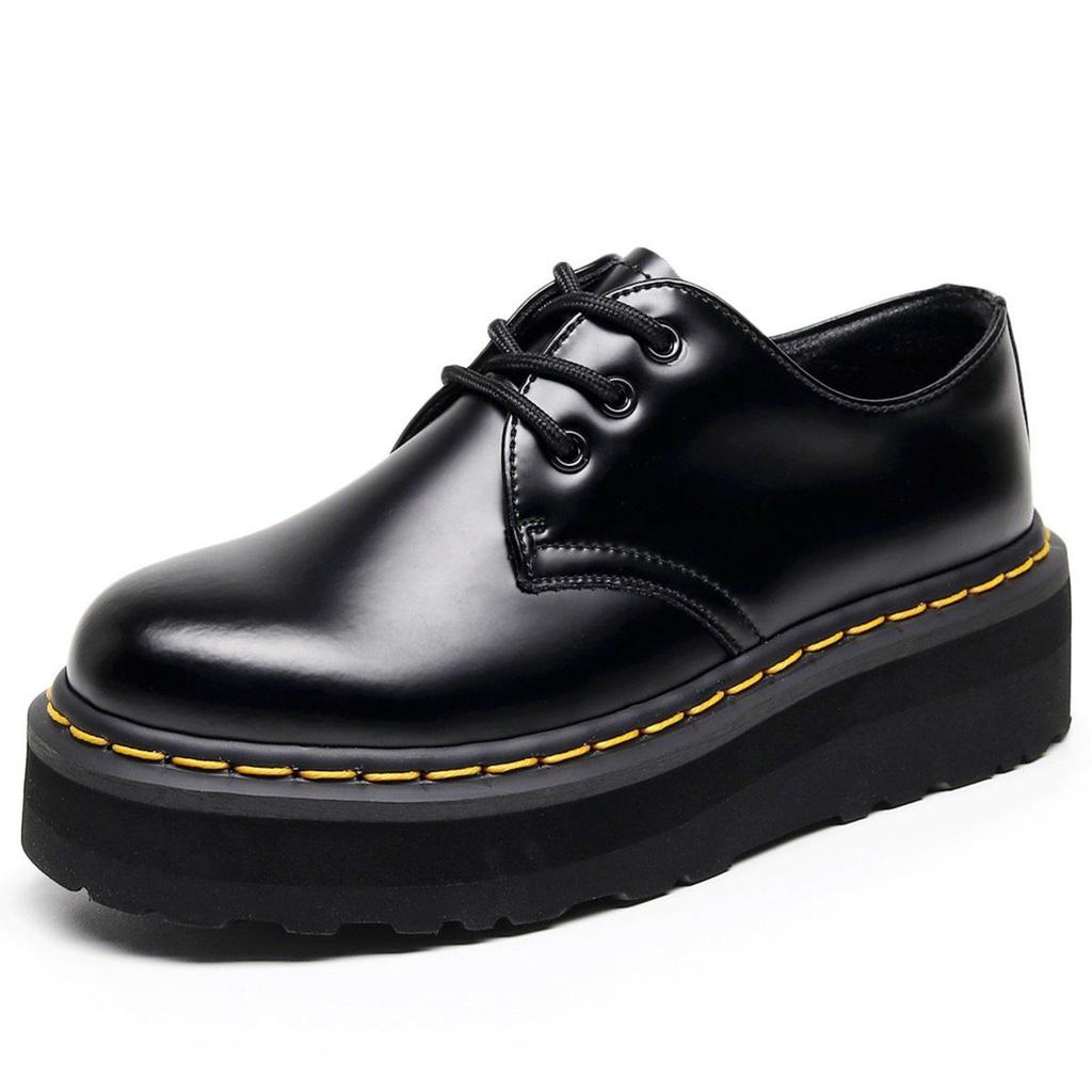 Lei Yu Women's 5cm Thick-Soled Low-Top Leather Ankle Boots - British Style, Casual and Versatile, Slimming Height-Increasing Design.