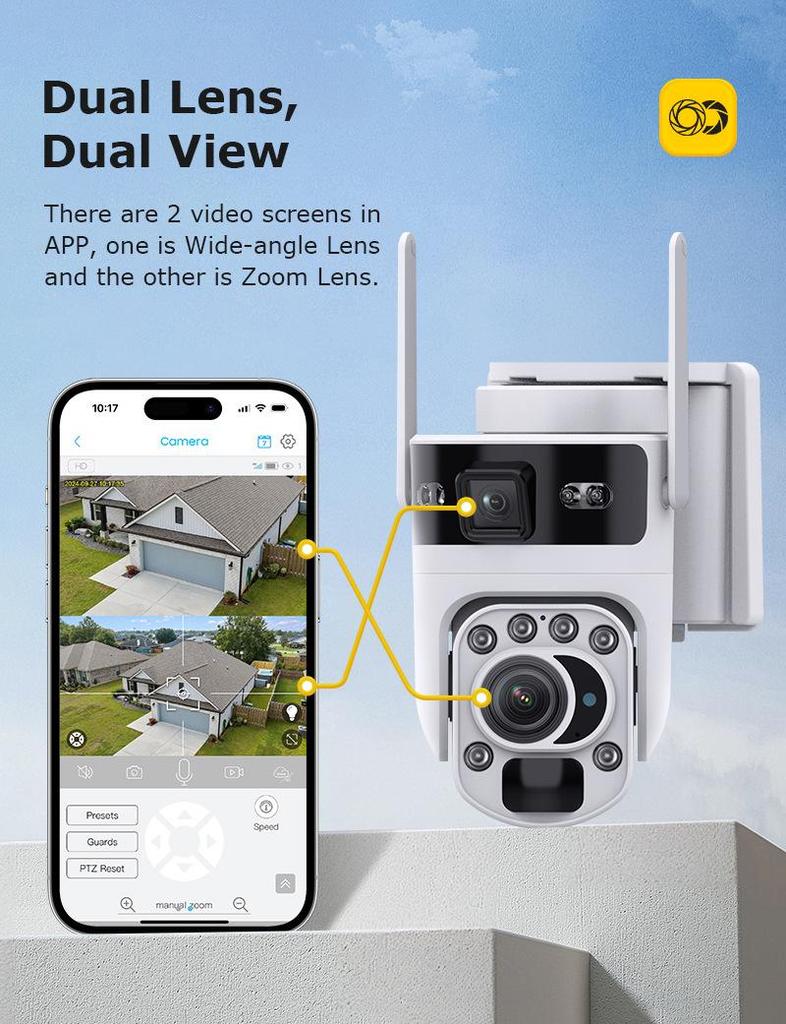 Cross-border UBOX-20X Dual Lens Solar Camera with 6MP Zoom, Remote HD, and Low Power Monitoring