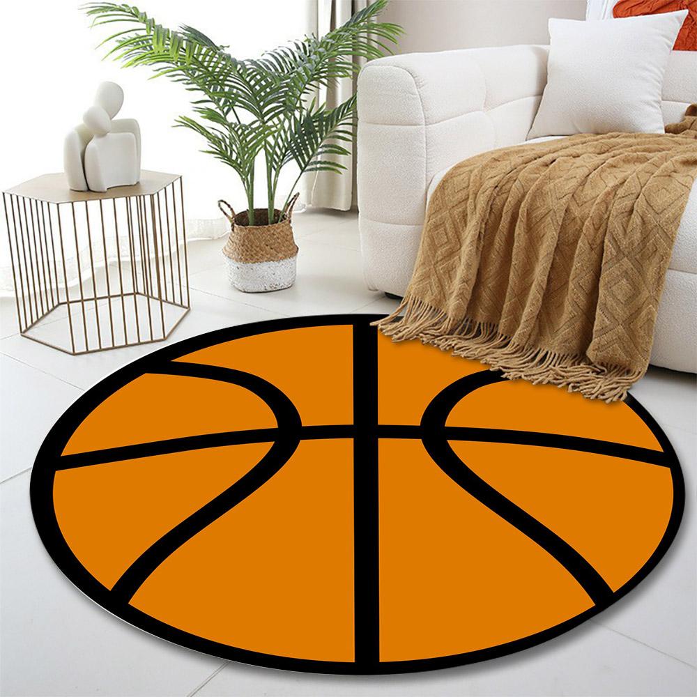 Orange Basketball Design Pattern Print Round Rug, Living Room, Bedroom, Playroom Carpet, Non Slip Floor Mat, Gift