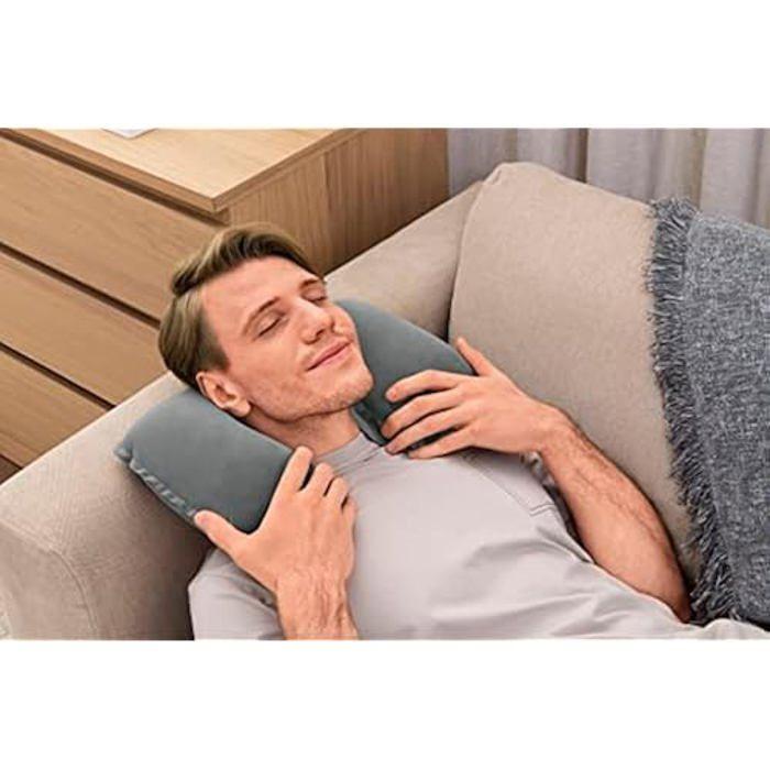 Oreiller gonflable - BESTWAY - Bestway Oreiller de Cou Gonflable - Ultra-compact - Tissu velours - Gris