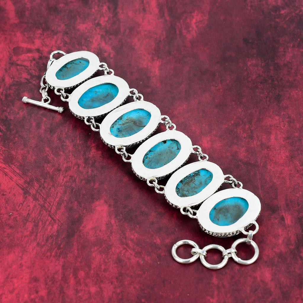 Blue Turquoise Bracelet, 925 Solid Sterling Silver Bracelet, Lovely Jewelry Wedding Gift, Handmade Gemstone Jewelry Gift For Love