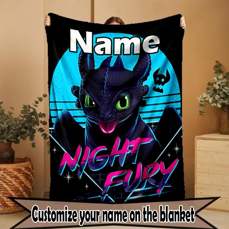 Custom Name Personalized How to Train Your Dragon Print Blanket, Home Decor, Bedroom, Sofa, Camping, Couch, Gifts for Birthday Christmas
