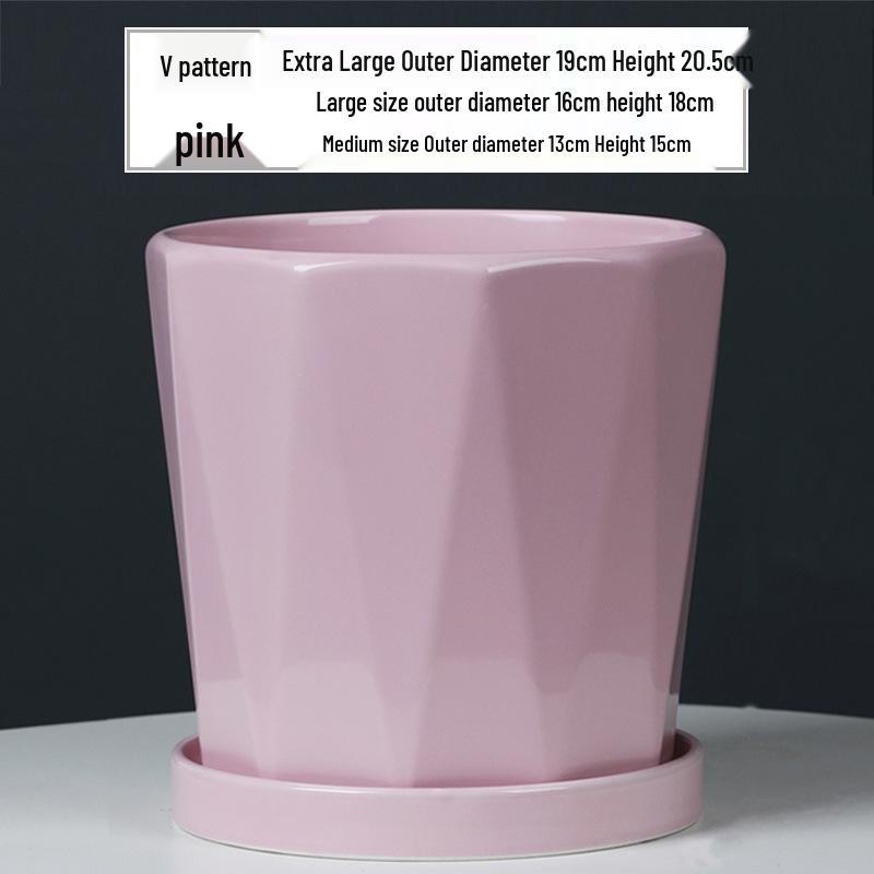 Simple White Ceramic Flower Pot with Base for Indoor Plants - Available in Large and Extra Large