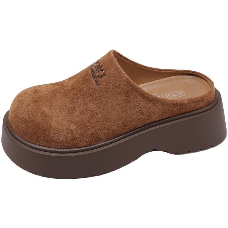 Retro thick-soled bag head half slippers women's outer wear new one-pedal lazy retro