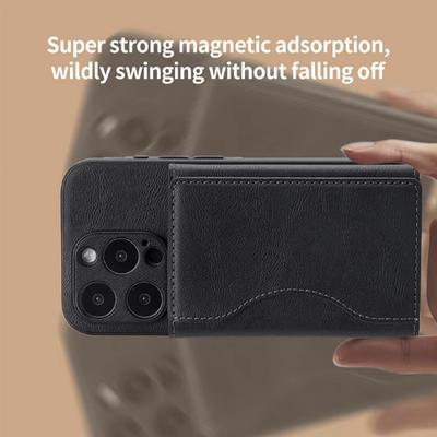 Powerful Magnetic Leather Wallet Magsafe for IPhone 16 15 Pro Max for IPhone 15 14 Pro Card Holder Phone Pouch Protective Case