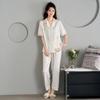 1011 New Spring and Summer Women's Pajamas Women's Autumn Ice Silk Homewear Short Sleeve Pants Jacquard Set
