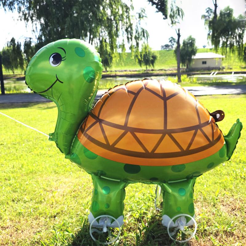 Large Size 4D Dinosaur Dog Cat Standing Foil Balloons Animals Walking Balloon With Wheel For Kids Birthday Party Decoration