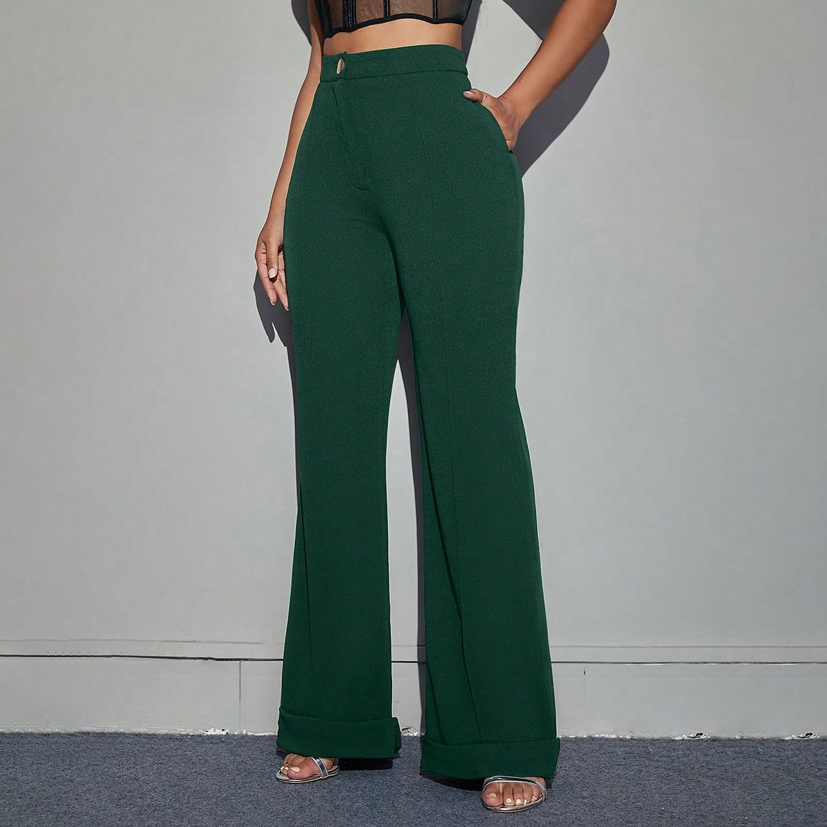 

D&M Simple Slim-Fit Stretch Knit High Waisted Flared Pants With Pockets