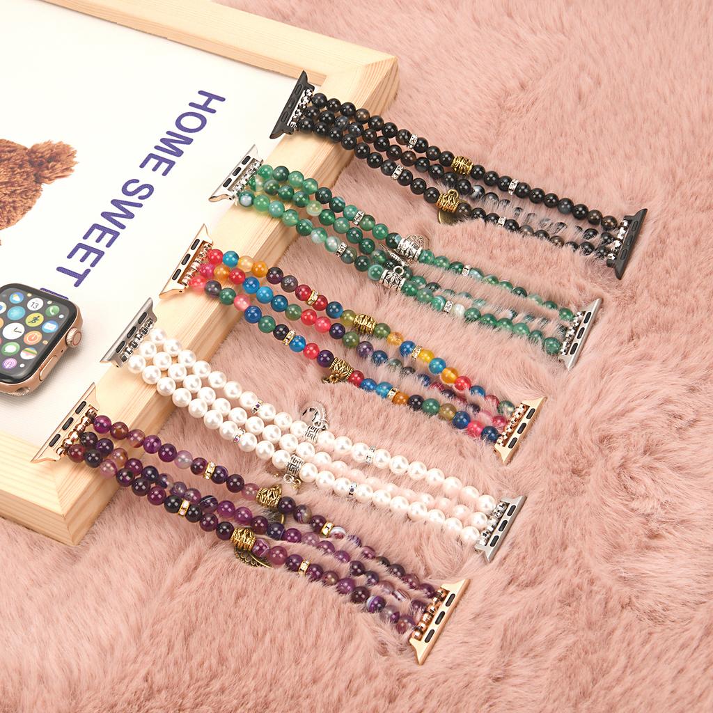 Pasek do zegarka Apple Watch Series 10 9 8 7 SE 6 5 4 3 2 1 42mm 41mm 40mm 38mm Bransoletka z koralików Pasek na nadgarstek